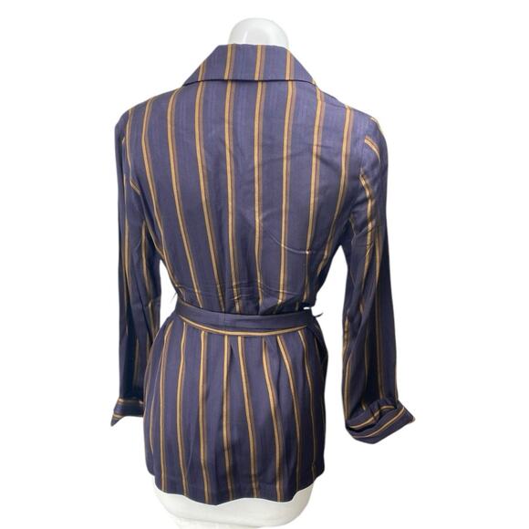 NEW Banana Republic Spencer Purple Striped Belted Long Sleeve Blazer Jacket XS - Picture 2 of 4